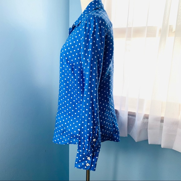 J. Crew Blue Linen Perfect Button Down with White Polka Dots - Picture 4 of 8